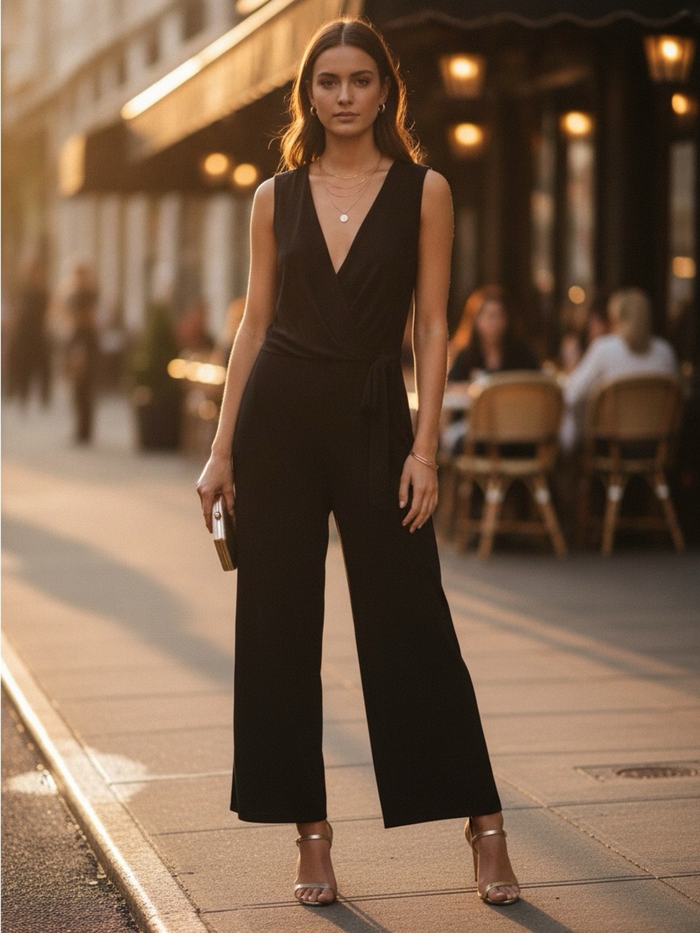 Velvet by Graham and Spencer Black Wrap-Front Jumpsuit with Tie Waist size M